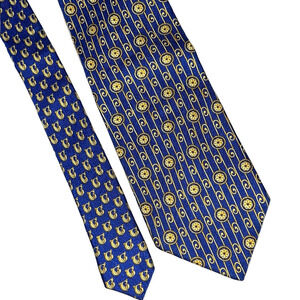 Vintage. Gianni Versace Elegant Blue and Gold Men's Tie 59”